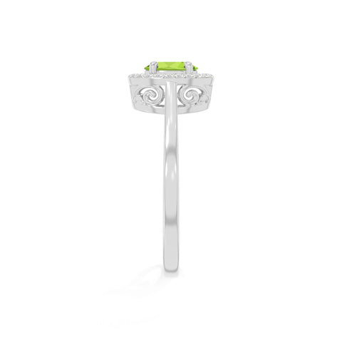 natural peridot solitaire halo engagement rings in sterling silver 