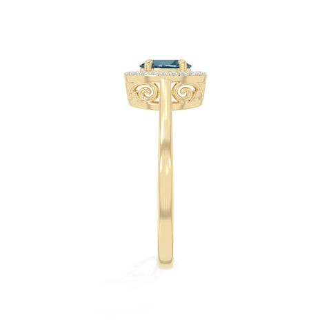 natural london blue topaz solitaire halo engagement rings in yellow gold vermeil
