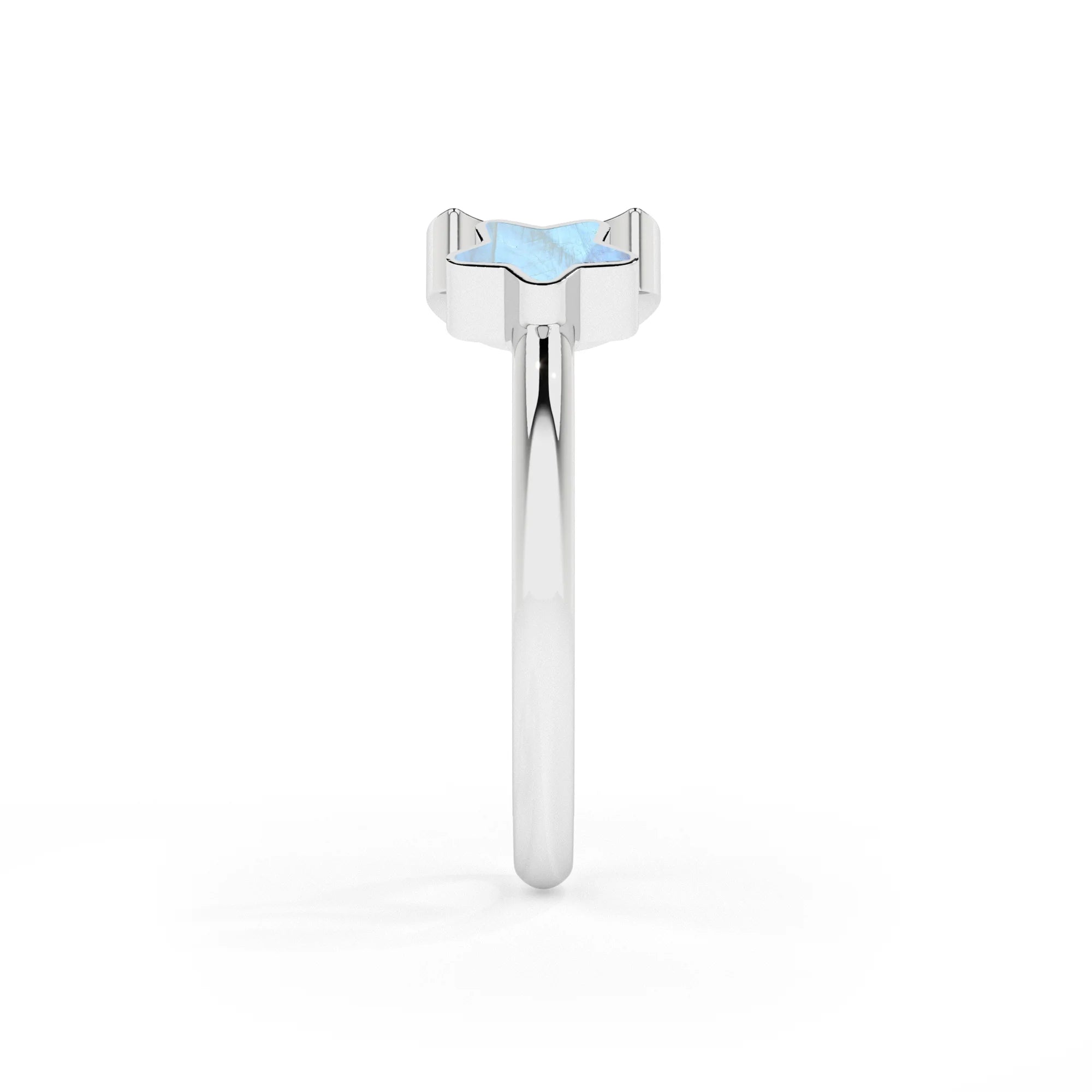 rainbow moonstone moon, star shape stackable bezel-set ring