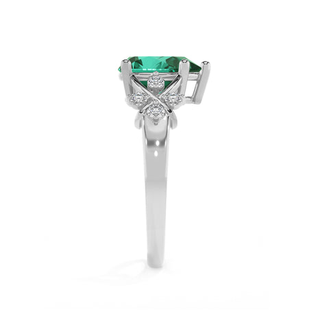 lab-grown emerald pear criss cross solitaire engagement ring