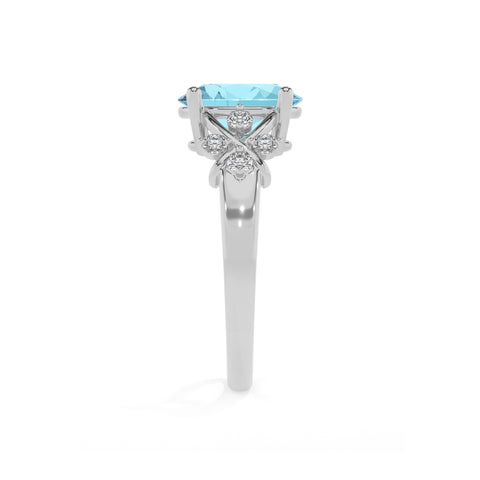 lab grown aquamarine oval criss cross solitaire engagement ring