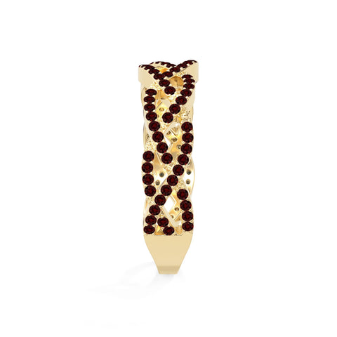natural garnet twisted braided wedding band rings in yellow gold vermeil