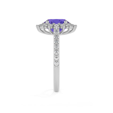 lab-grown tanzanite round half eterity halo solitaire engagement ring