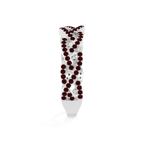 natural garnet twisted braided wedding band rings in sterling silver 