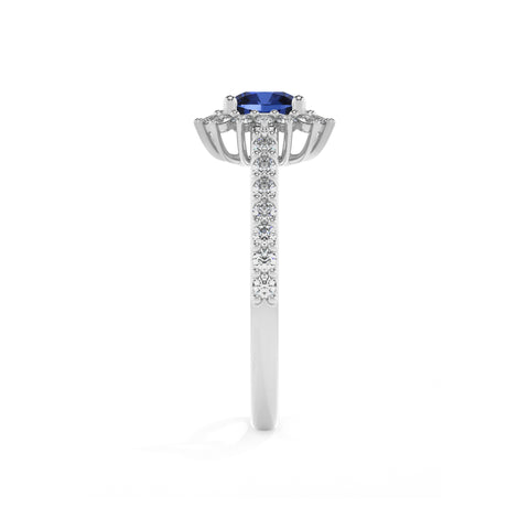 lab-grown blue-sapphire cushion half eterity halo solitaire engagement ring