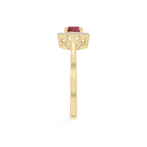 natural ruby solitaire halo engagement rings in yellow gold vermeil