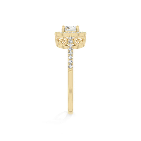 natural moissanite solitaire halo engagement rings in yellow gold vermeil