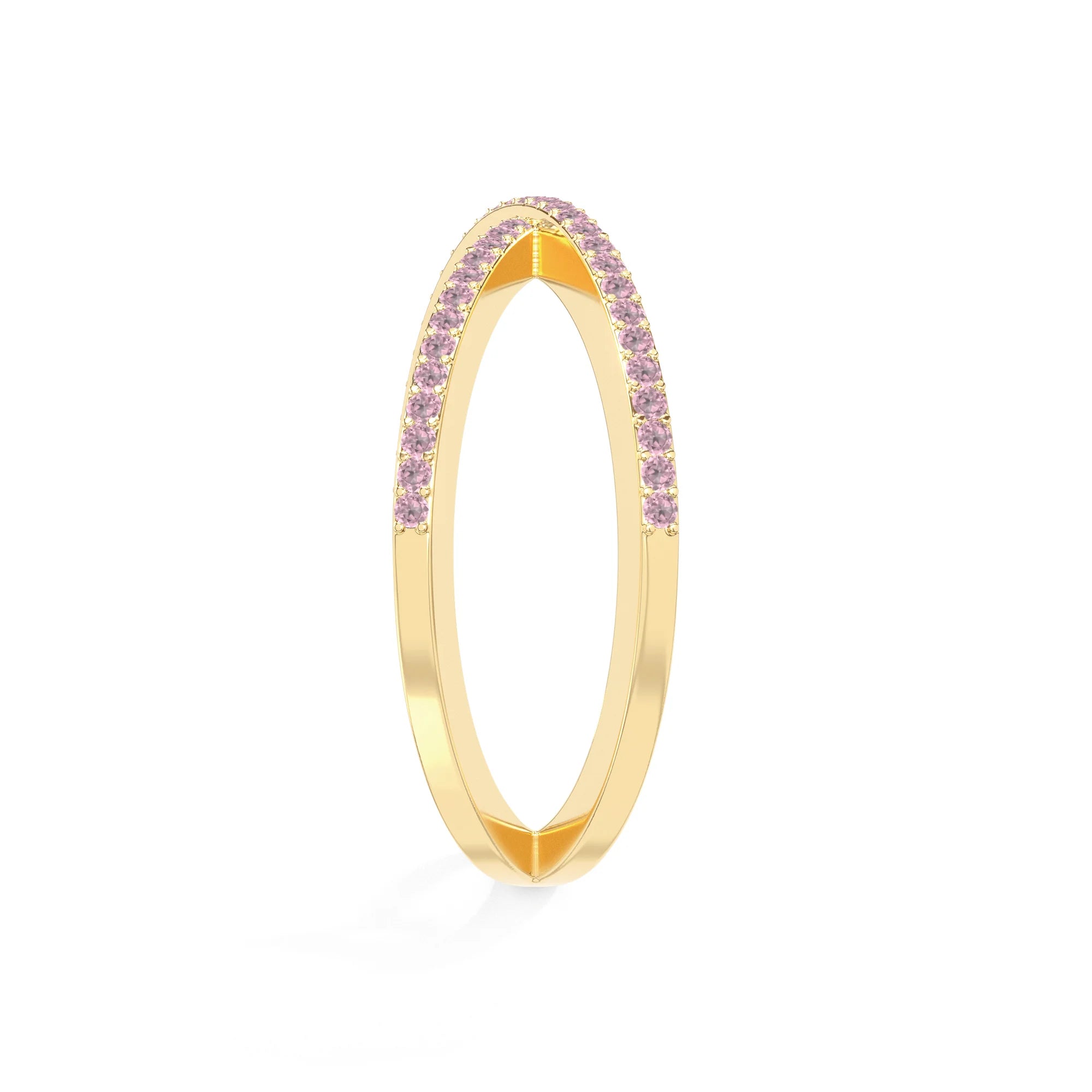natural pink tourmaline criss cross band rings in yellow gold vermeil