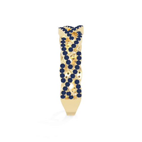 natural blue sapphire twisted braided wedding band rings in yellow gold vermeil