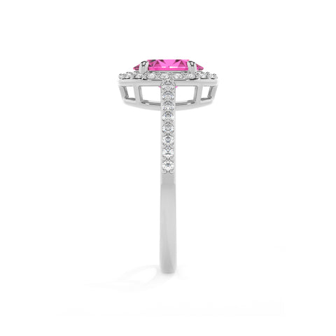 lab-grown pink-sapphire oval half eterity halo solitaire engagement ring