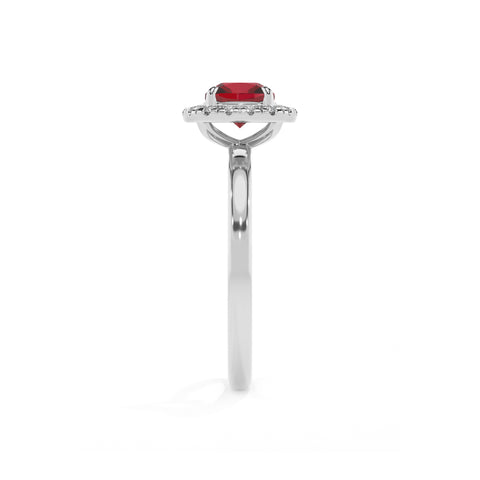 lab-grown ruby cushion halo solitaire engagement ring