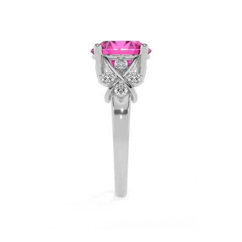 lab-grown pink-sapphire round criss cross solitaire engagement ring