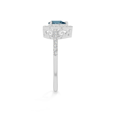 natural london blue topaz solitaire halo engagement rings in sterling silver 