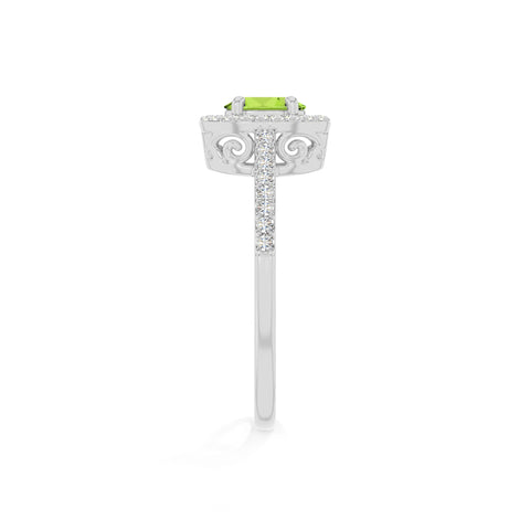 natural peridot solitaire halo engagement rings in sterling silver 