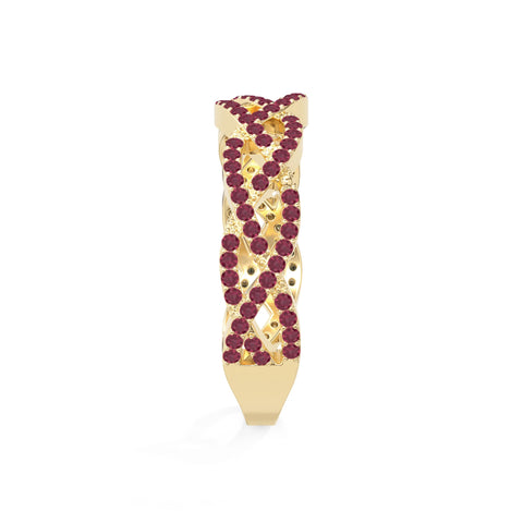 natural ruby twisted braided wedding band rings in yellow gold vermeil