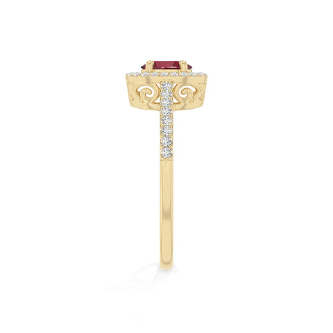 natural ruby solitaire halo engagement rings in yellow gold vermeil