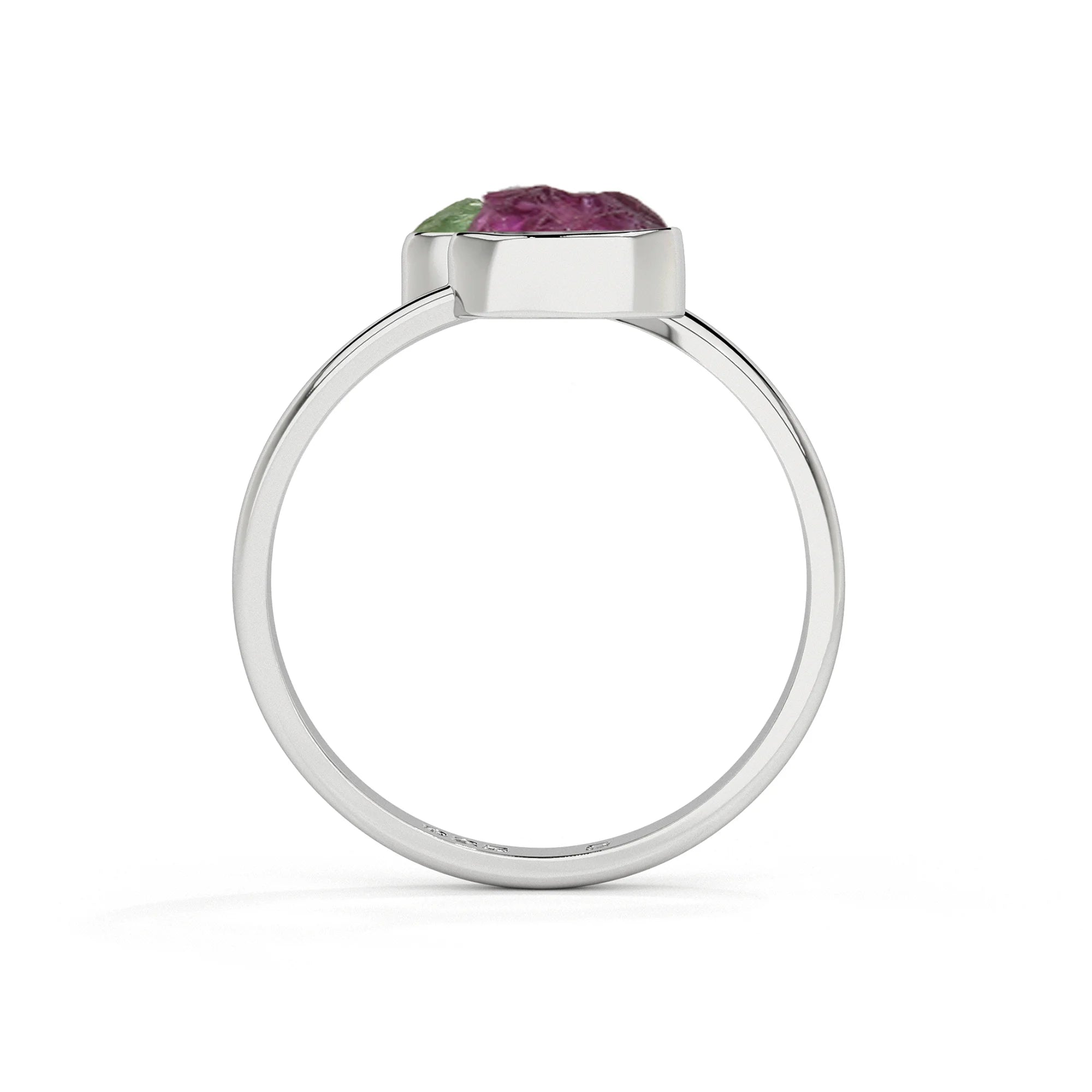 green-tourmaline-pink-tourmaline rough shape stackable bezel-set ring