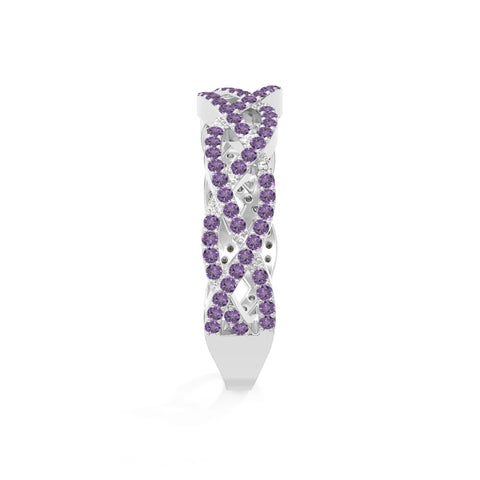natural amethyst twisted braided wedding band rings in sterling silver 