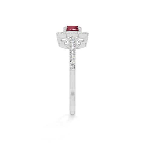natural ruby solitaire halo engagement rings in sterling silver 