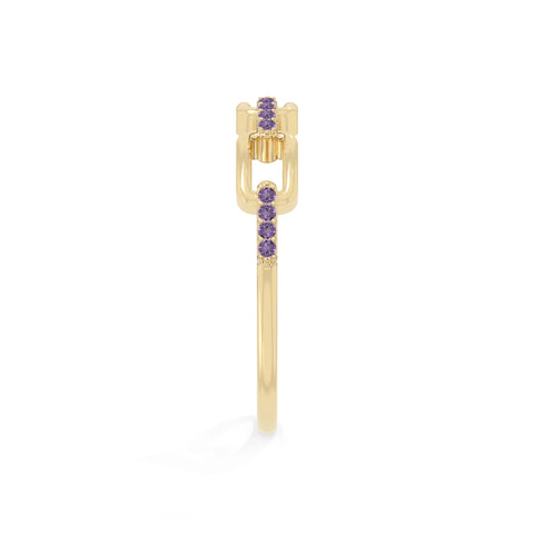 natural amethyst interlocking wedding band rings in yellow gold vermeil