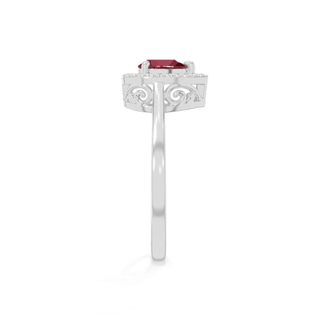 natural ruby solitaire halo engagement rings in sterling silver 