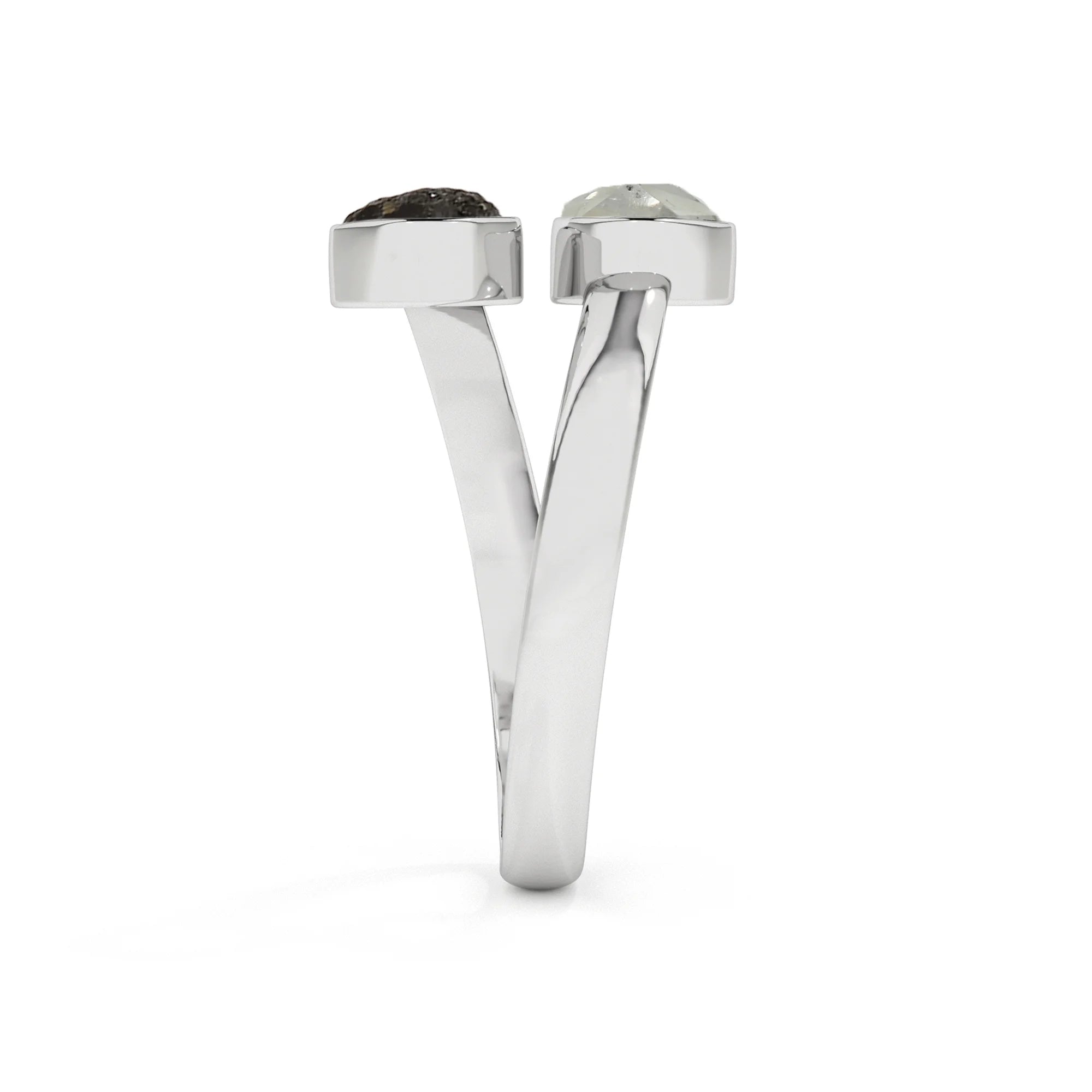 herkimer-black-tourmaline rough shape stackable bezel-set ring