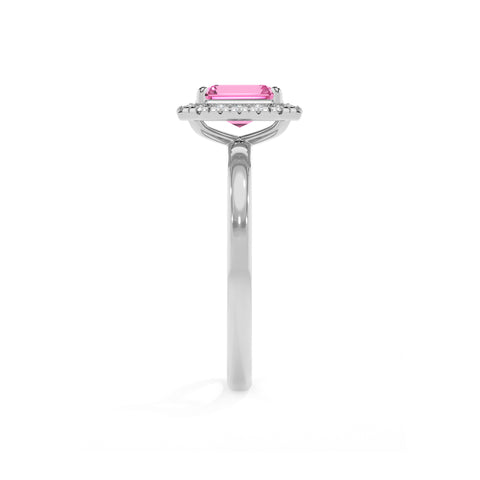 lab-grown pink-sapphire emerald halo solitaire engagement ring