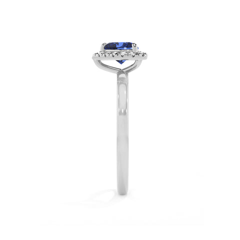 lab-grown blue-sapphire heart halo solitaire engagement ring