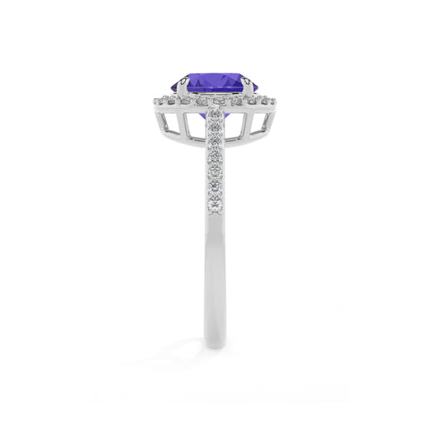 lab-grown tanzanite round half eterity halo solitaire engagement ring