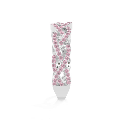 natural pink tourmaline twisted braided wedding band rings in sterling silver 