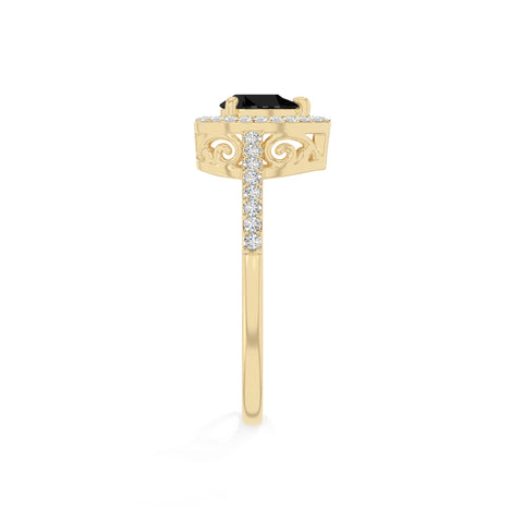 natural black onyx solitaire halo engagement rings in yellow gold vermeil
