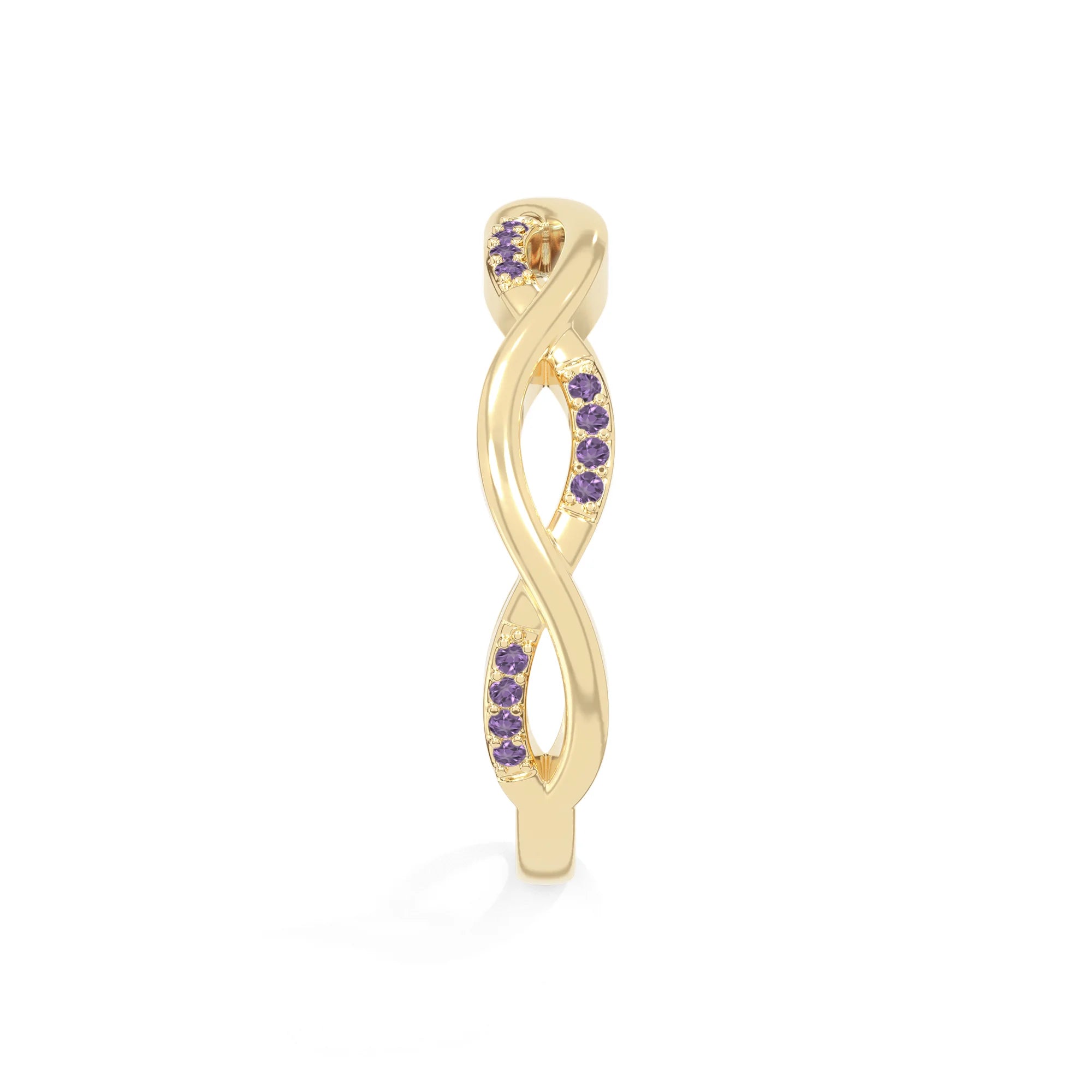 natural amethyst twisted wedding band rings in yellow gold vermeil