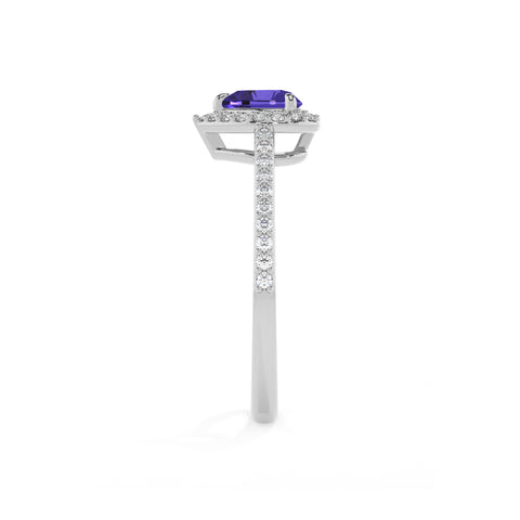 lab-grown tanzanite heart half eterity halo solitaire engagement ring