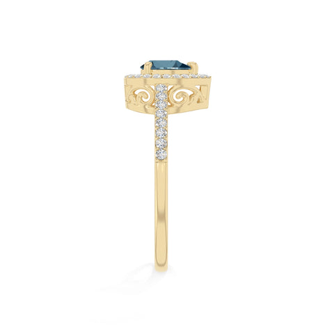natural london blue topaz solitaire halo engagement rings in yellow gold vermeil