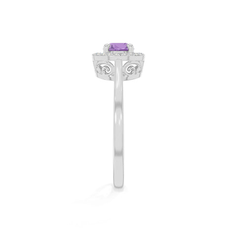 natural amethyst solitaire halo engagement rings in sterling silver 