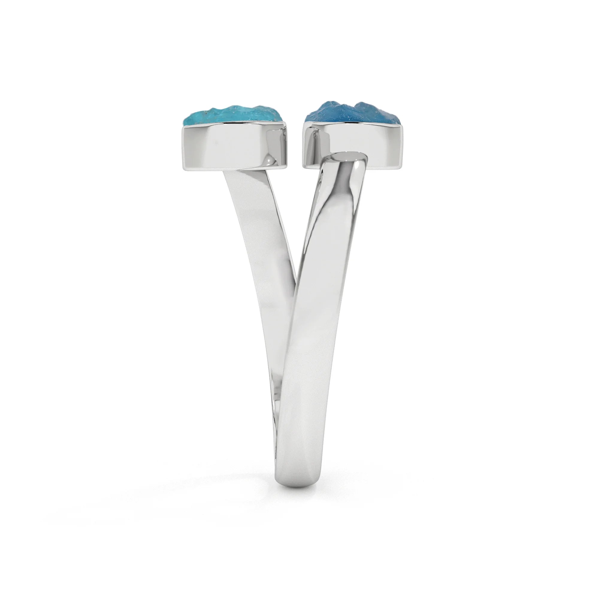 neon-apatite-paraiba-apatite rough shape stackable bezel-set ring