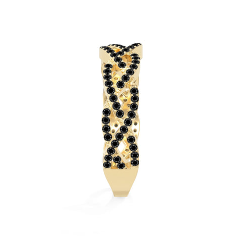 natural black onyx twisted braided wedding band rings in yellow gold vermeil