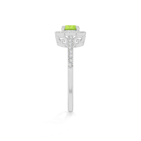 natural peridot solitaire halo engagement rings in sterling silver 