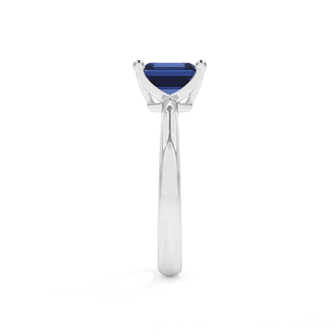 blue sapphire emerald cut solitaire prong-set ring