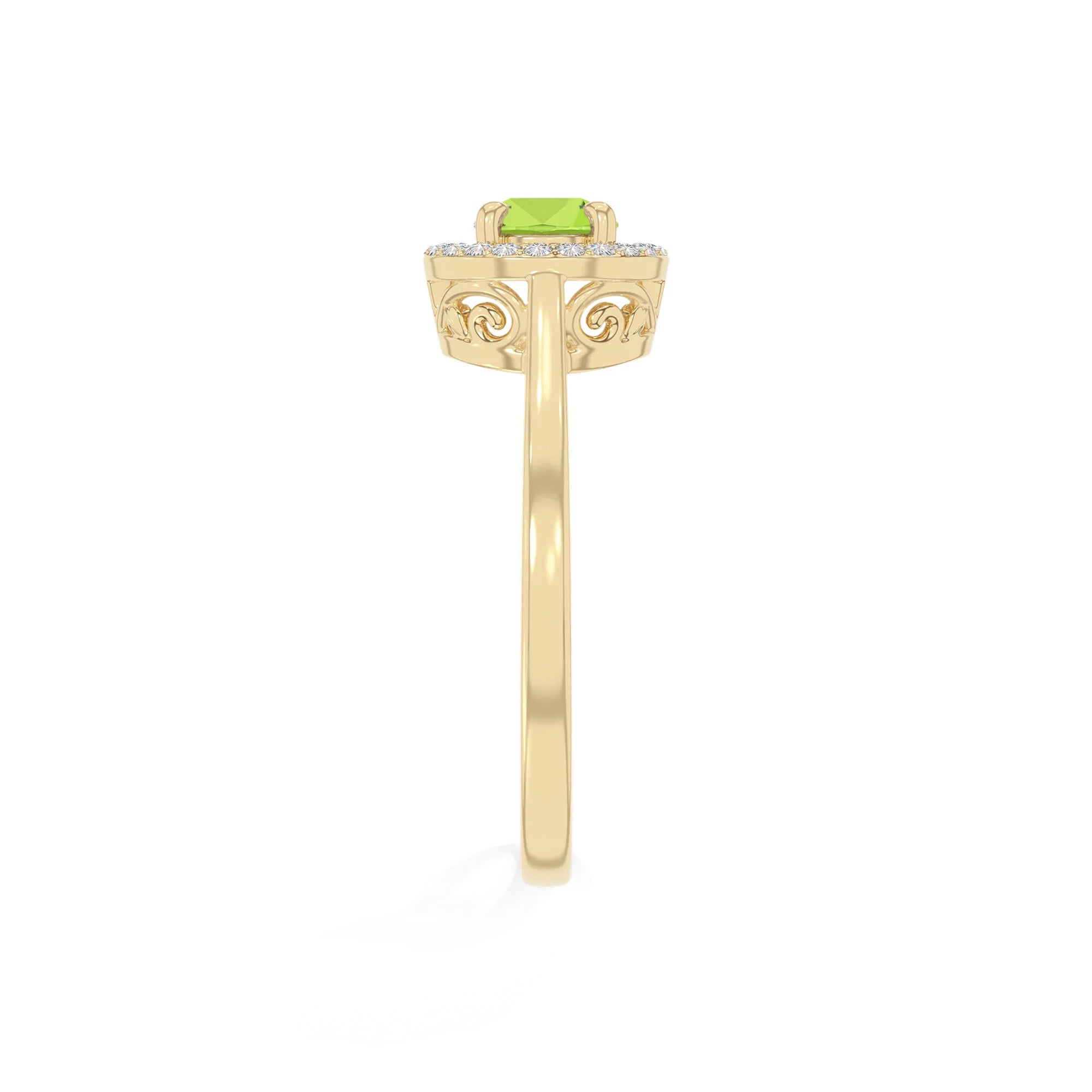natural peridot solitaire halo engagement rings in yellow gold vermeil
