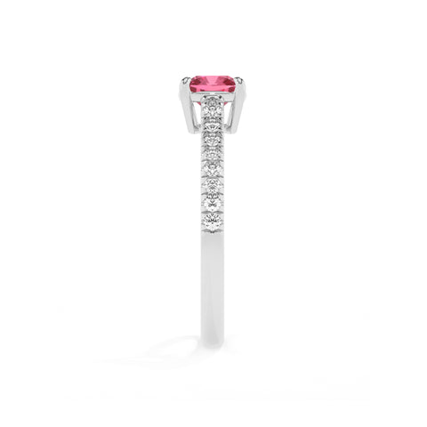 lab-grown pink-tourmaline cushion half eterity solitaire engagement ring