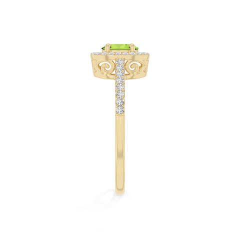 natural peridot solitaire halo engagement rings in yellow gold vermeil