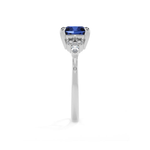 lab-grown blue-sapphire cushion solitaire engagement ring