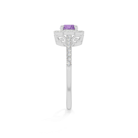 natural amethyst solitaire halo engagement rings in sterling silver 