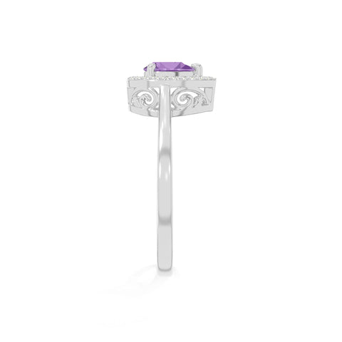 natural amethyst solitaire halo engagement rings in sterling silver 