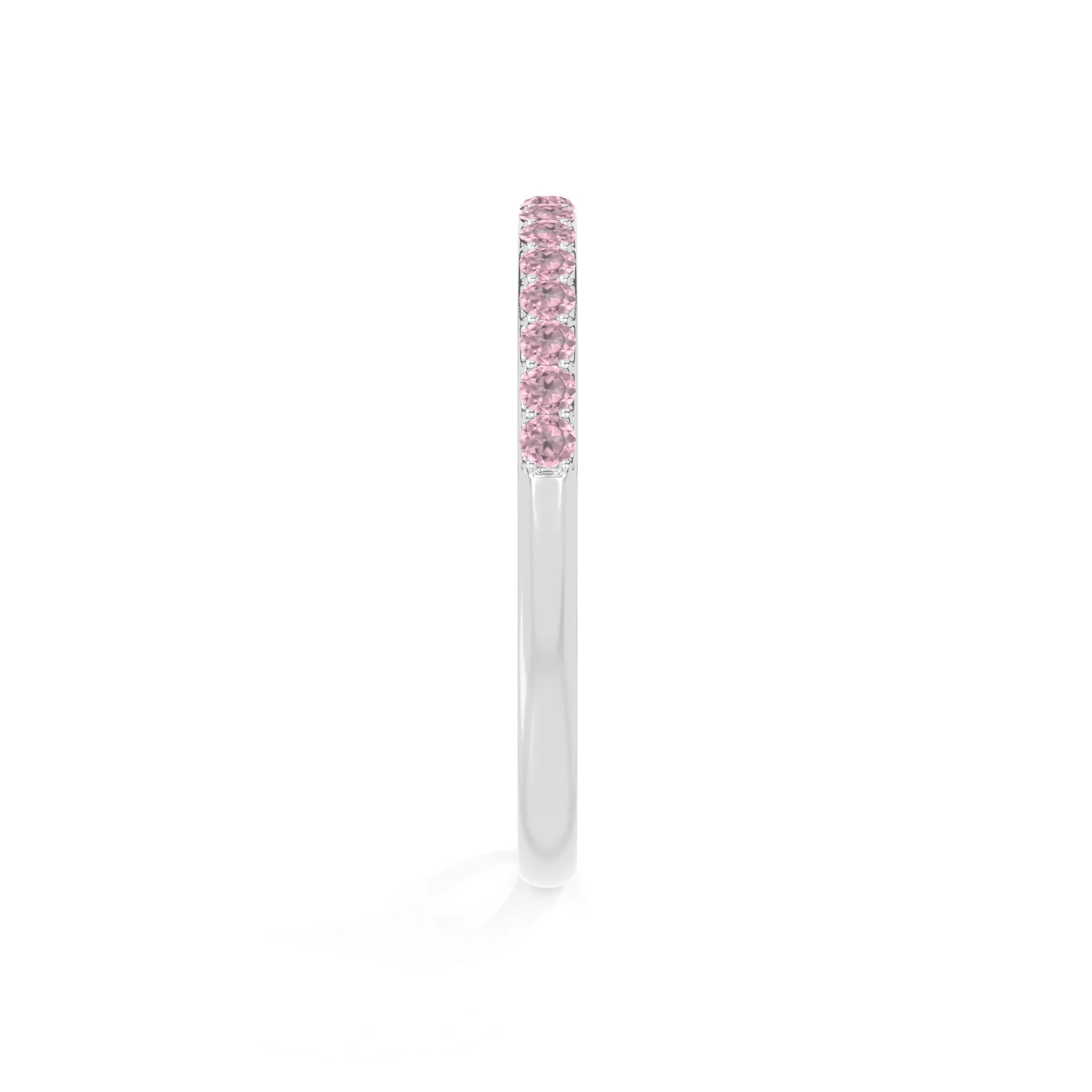 natural pink tourmaline half eternity band rings in sterling silver 