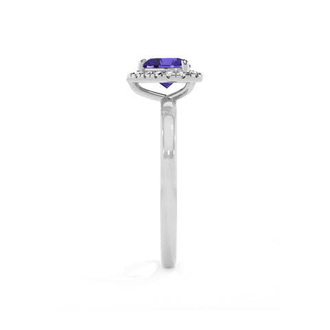 lab-grown tanzanite heart halo solitaire engagement ring