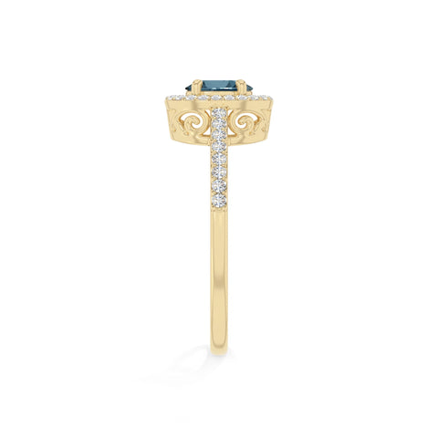 natural london blue topaz solitaire halo engagement rings in yellow gold vermeil