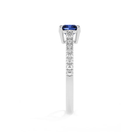 lab-grown blue-sapphire cushion half eterity solitaire engagement ring