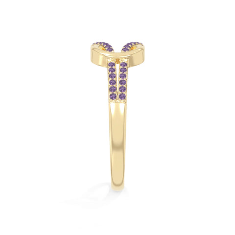 natural amethyst infinity knot promise rings in yellow gold vermeil